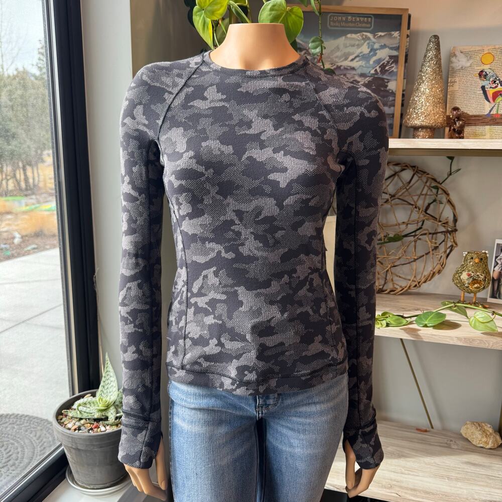 Lululemon Runderful Long Sleeve Incognito Camo HTR Black Rulu Running Top Size 4 - Picture 11 of 14